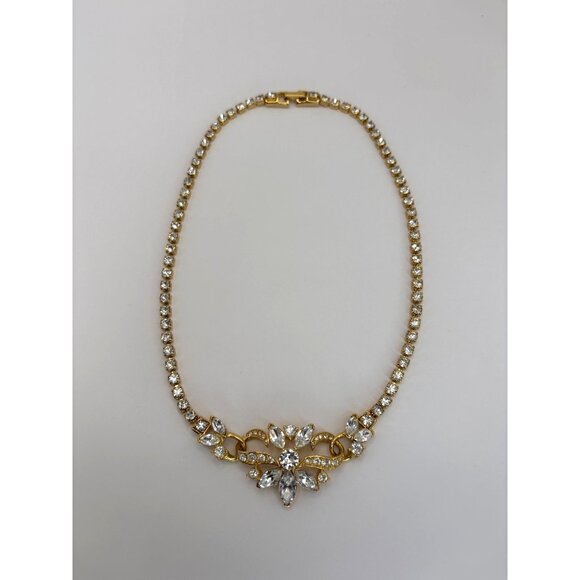 Crown Trifari Vintage Gold Tone Rhinestone 17” Necklace Signed - Picture 6 of 9